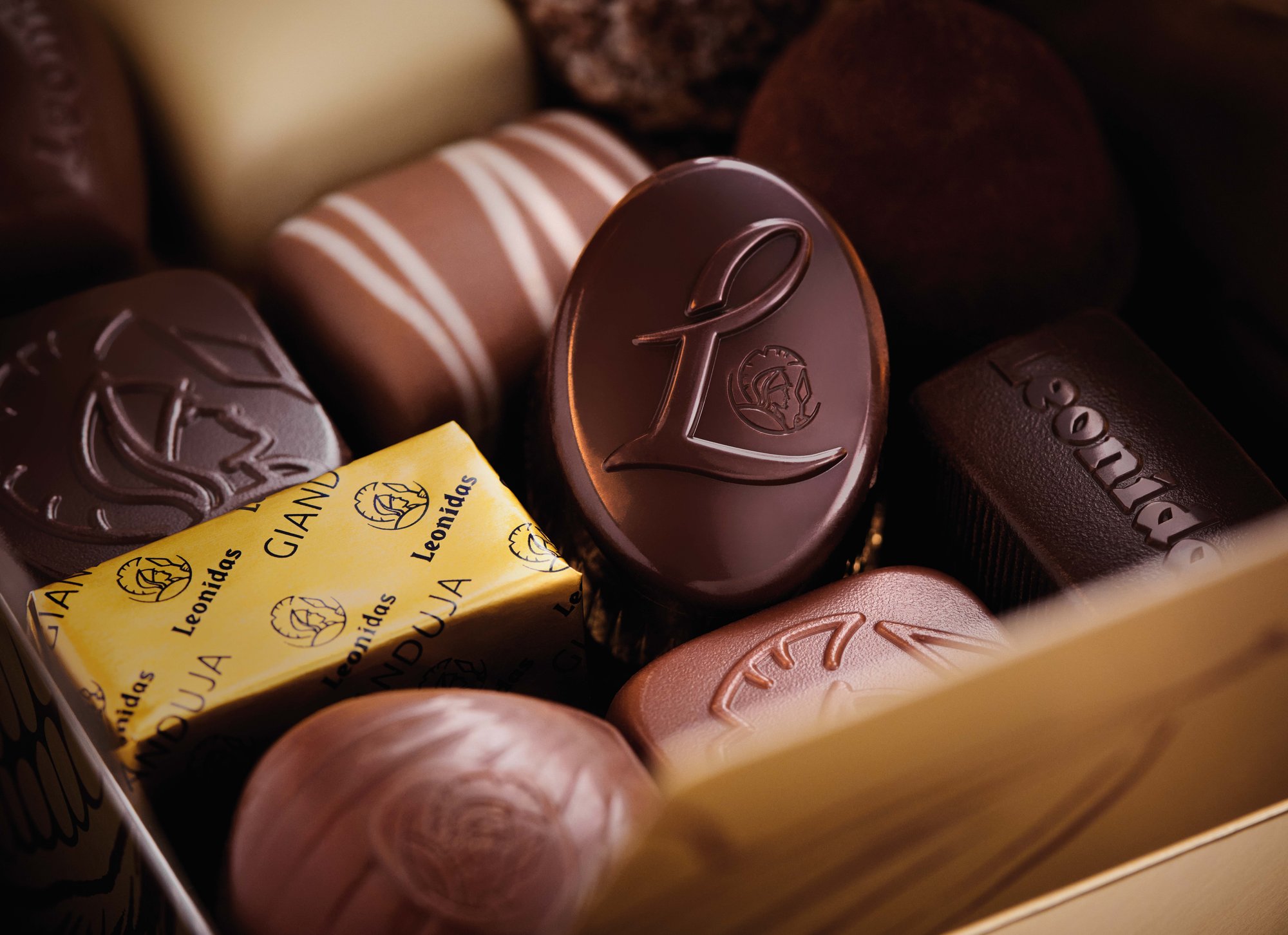 Pralines Leonidas en gros plan